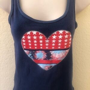 FADED Glory Blue Tank Top With Patriotic Heart, XS